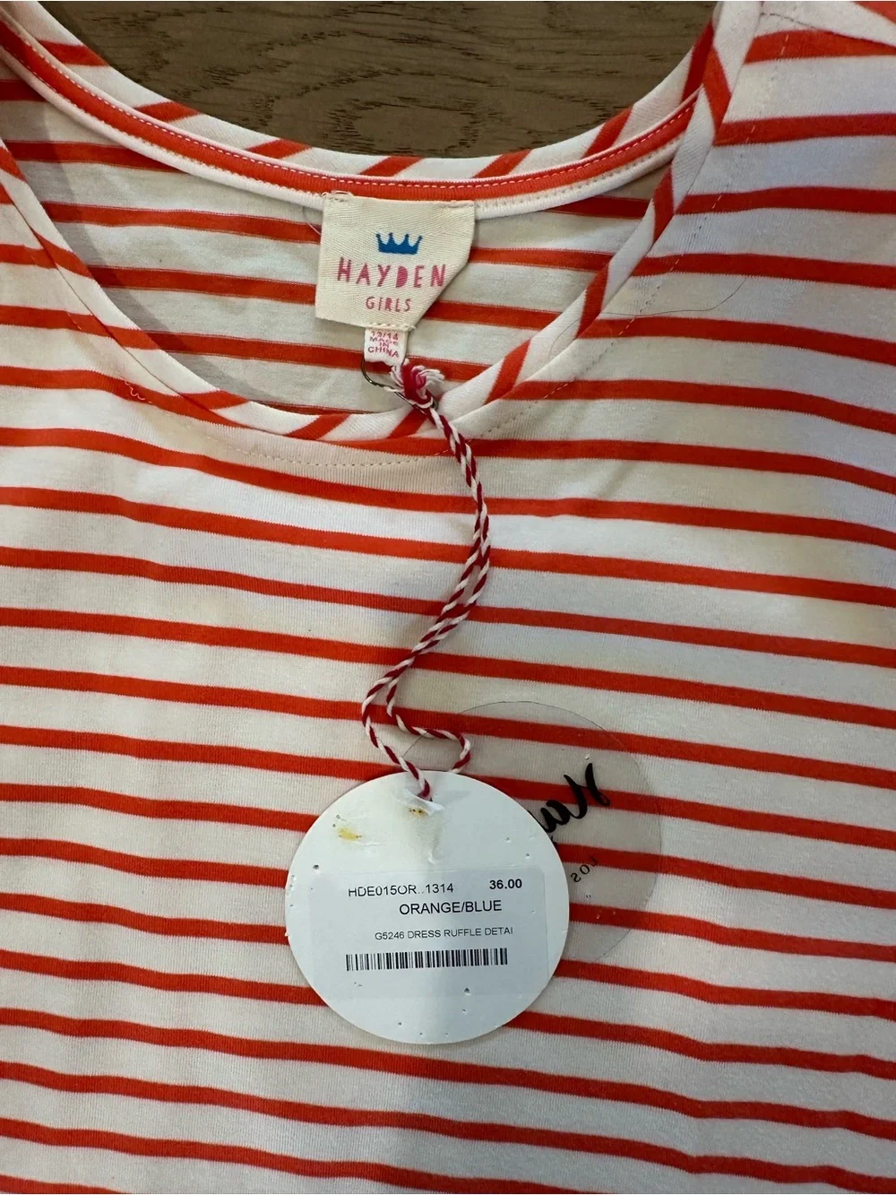 Hayden Girls Orange & White Striped Dress with Navy Accent